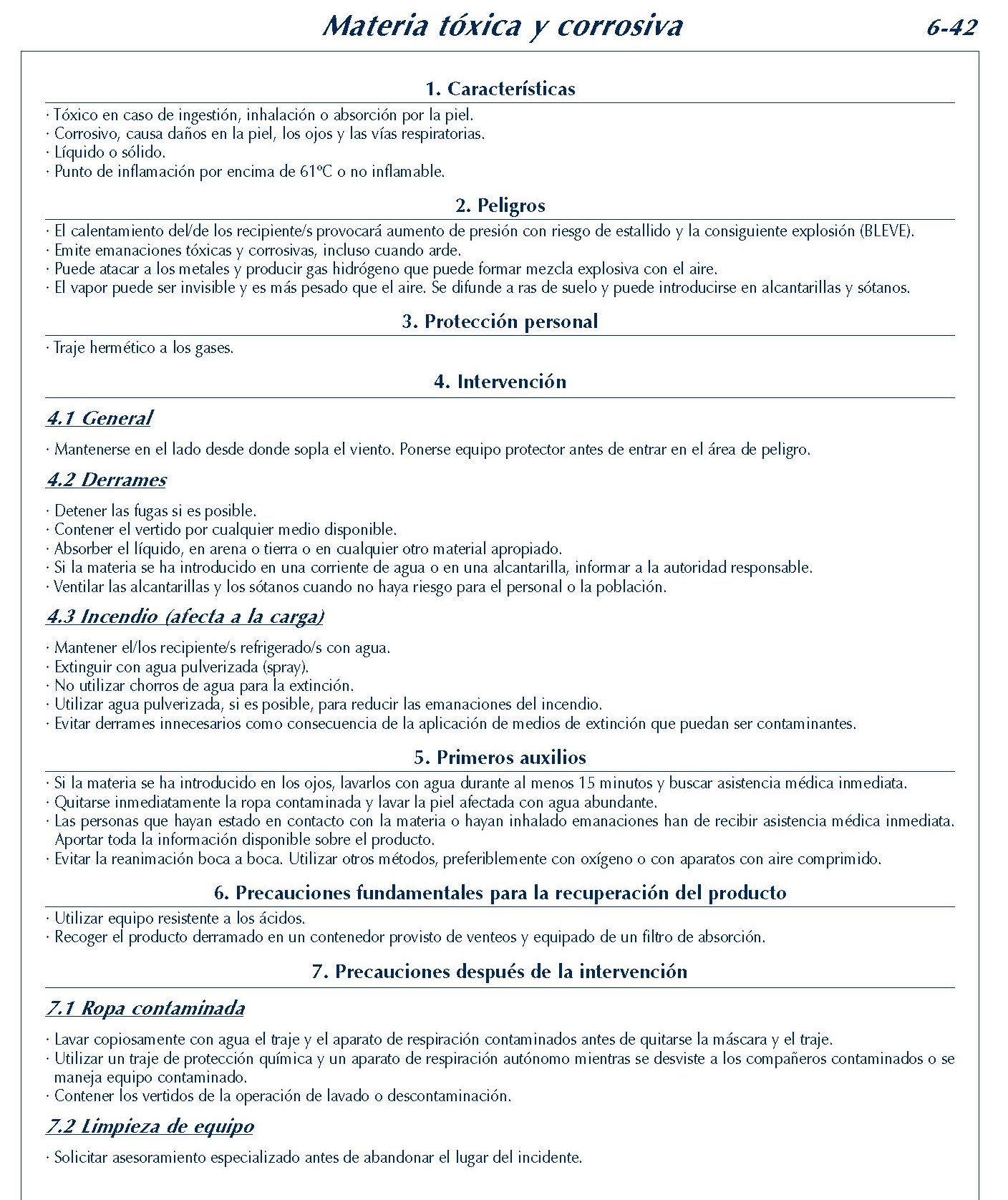 280  FICHA 6-42 MATERIA TOXICA CORROSIVA FICHAS EMERGENCIA